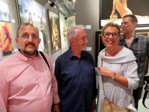 During opening Exhibition 20 x 20 of Galería ArteLibre at the MEAM Museum in Barcelona on July 12th 2019. With José Manuel Infiesta, director MEAM and José Enrique Gonzalez, director ArteLibre