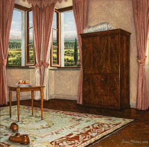 Le Scarpe del Cavaliere, acrylic on panel l, 34 x 35 cm. Euro 2450 (Available at Gallery Autrevue, The Netherlands)
