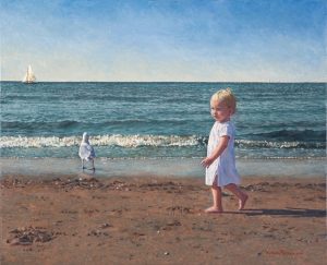Britt in Noordwijk/North Sea Blues (2005, by commission), oil on linen, 54 x 66 cm - Sold