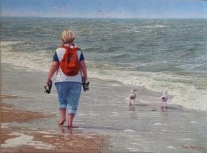Anneke in Wassenaar/North Sea Blues, oil on Belgian linen 55x75cm (2020, by commission) - Sold