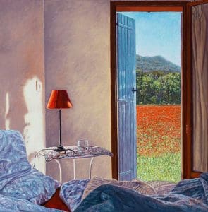 Yvonne Melchers Room with a View/Spring in Provence, oil on linen, 40 x 40 cm - Euro 2450 - A digitized version of this painting is going to be launched to the moon, see my news page! (Available at Gallery Autrevue, The Netherlands)