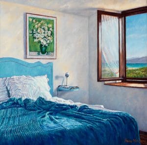 Yvonne Melchers Room with a View/Spring in Sardinia, oil on linen, 40 x 40 cm (2012) - Sold