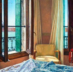 Yvonne Melchers Room with a View/Summer in Venice, oil on linen, 40 x 40 cm - Euro 2450 (Available at Gallery Autrevue, The Netherlands)