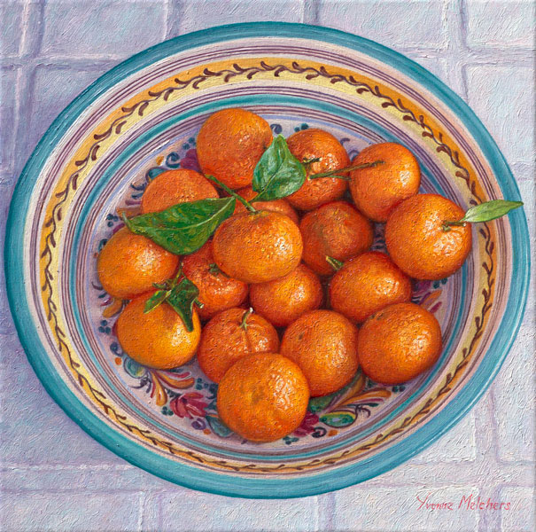 Spanish bowl with tangerines, oil on canvas, 30 x 30 cm (2013) - Sold