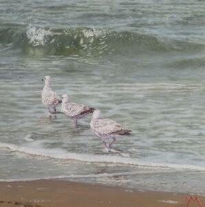 Yvonne Melchers Jonathan's Triplets/North Sea Blues, oil on panel 30x30cm (in a private collection)