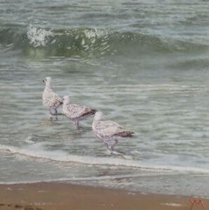 Yvonne Melchers Jonathan's Triplets/North Sea Blues, oil on panel 30x30cm (in a private collection)