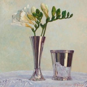 Silver with white freesias, oil on canvas, 30 x 30 cm - Euro 1650