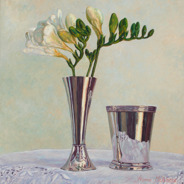 Silver with white freesias, oil on canvas, 30 x 30 cm (available at Gallery Het Moment - Zierikzee/The Netherlands)