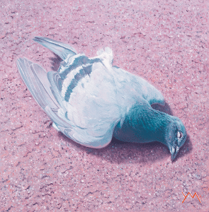 This morning she was still flying, oil on panel 30 x 30 cm (currently available at Abend Gallery Denver/CO) US$ 1350